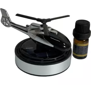 Автомобильный ароматизатор вертолет с раздувом на солнечной панели + многоразовая пропитка, серебрянный